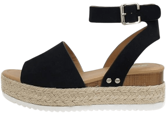 Soda Topic Open Toe Buckle Ankle Strap Espadrilles Flatform Wedge Casual Sandal